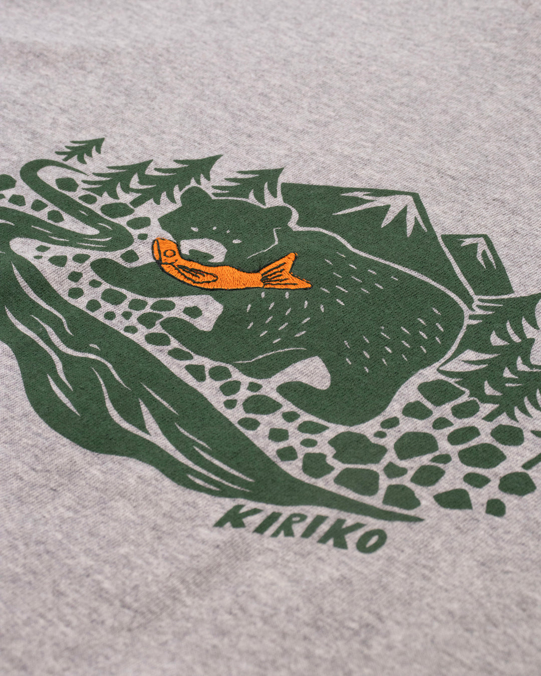 Kiriko Original Tee, 4 oz. US Made, Kuma with Embroidered Fish, Grey
