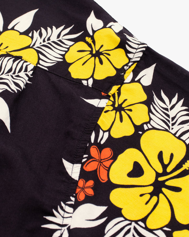 Japanese Repro Shirt, Short Sleeve Aloha Shirt, M, Edwin, Yellow Hibiscus Flowers on Black