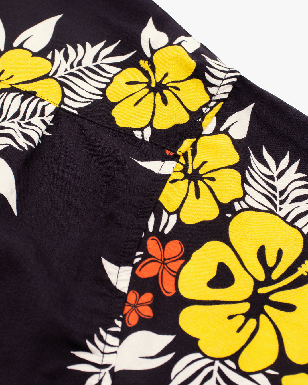 Japanese Repro Shirt, Short Sleeve Aloha Shirt, M, Edwin, Yellow Hibiscus Flowers on Black