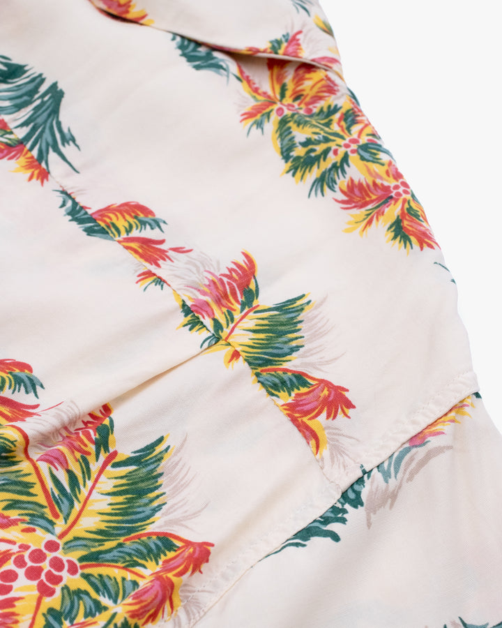 Japanese Repro Shirt, Short Sleeve Aloha Shirt, M, Edwin, Multicolor Palm Trees on Cream