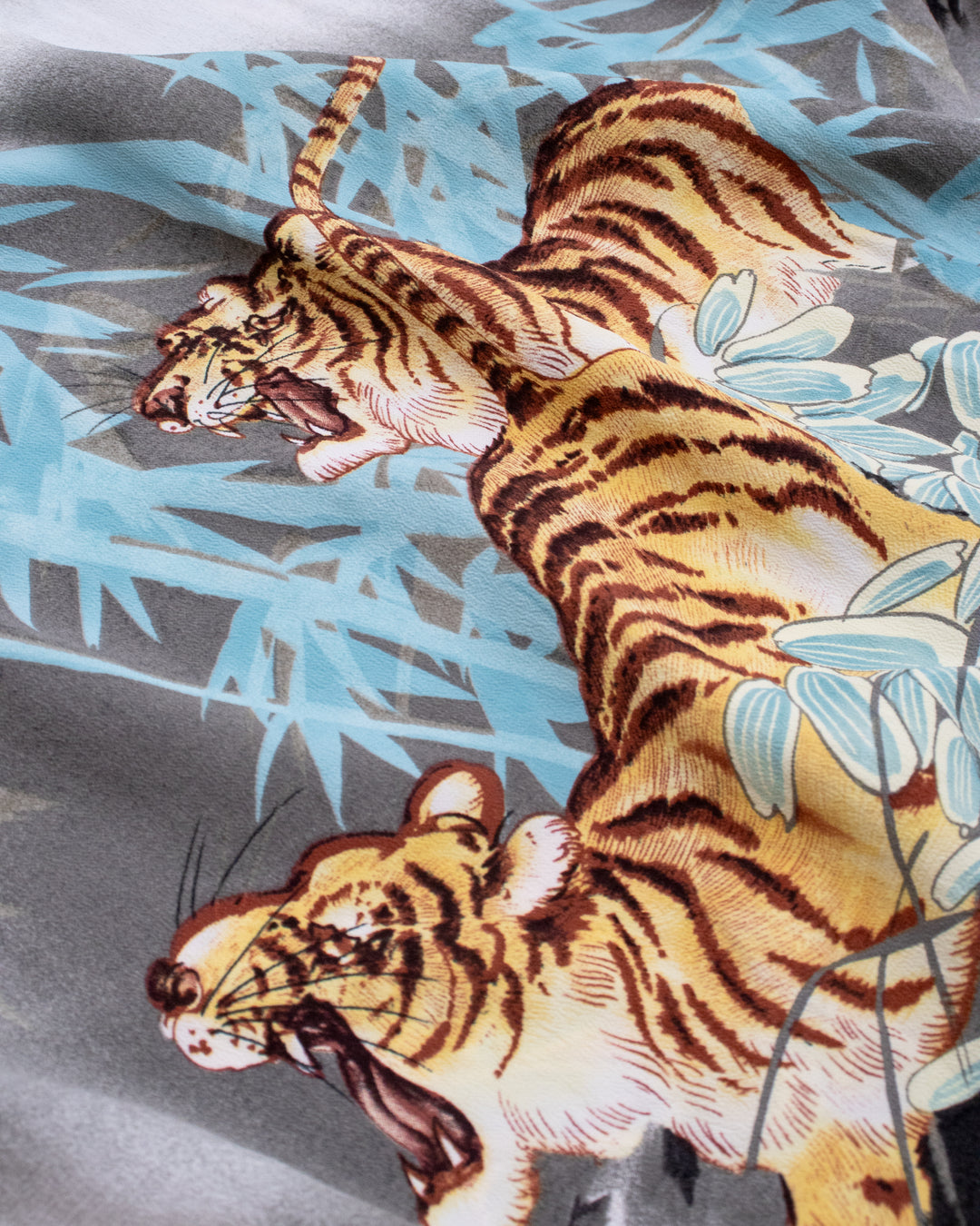 Japanese Repro Shirt, Short Sleeve Aloha Shirt, L, Toyo Enterprises, Tigers and Bamboo on Grey