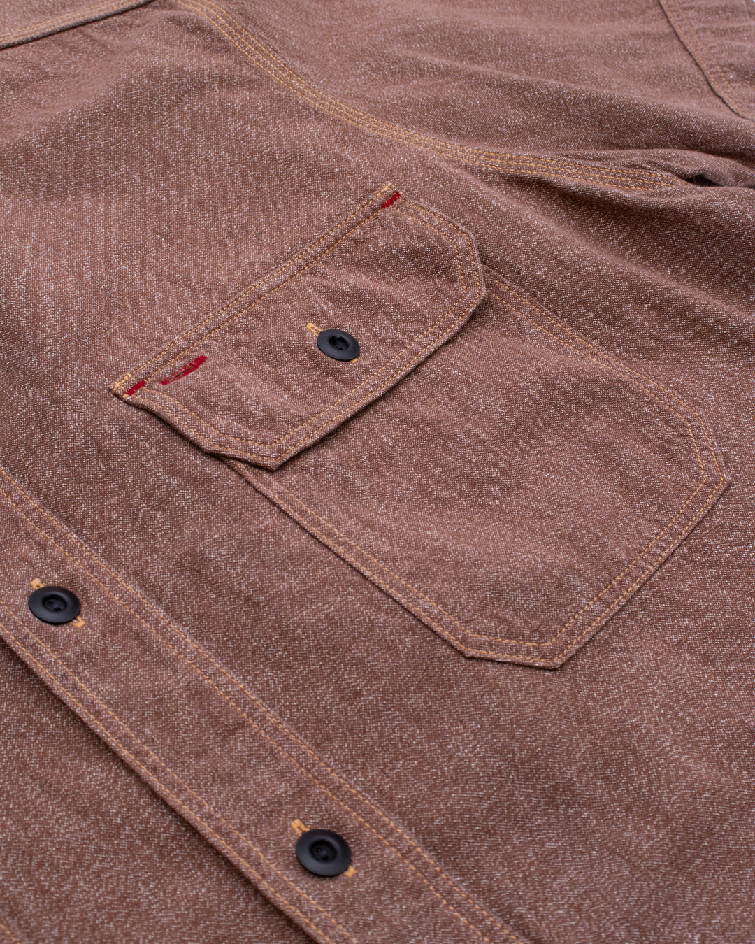 Japanese Repro Short-Sleeve Shirt, XL, Jelado, Brown with Orange and Red Stitching Details