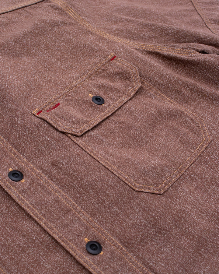 Japanese Repro Short-Sleeve Shirt, XL, Jelado, Brown with Orange and Red Stitching Details