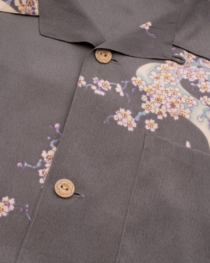 Japanese Repro Shirt, Short Sleeve Aloha Shirt, M, Chikiriya, Goldfish on Grey