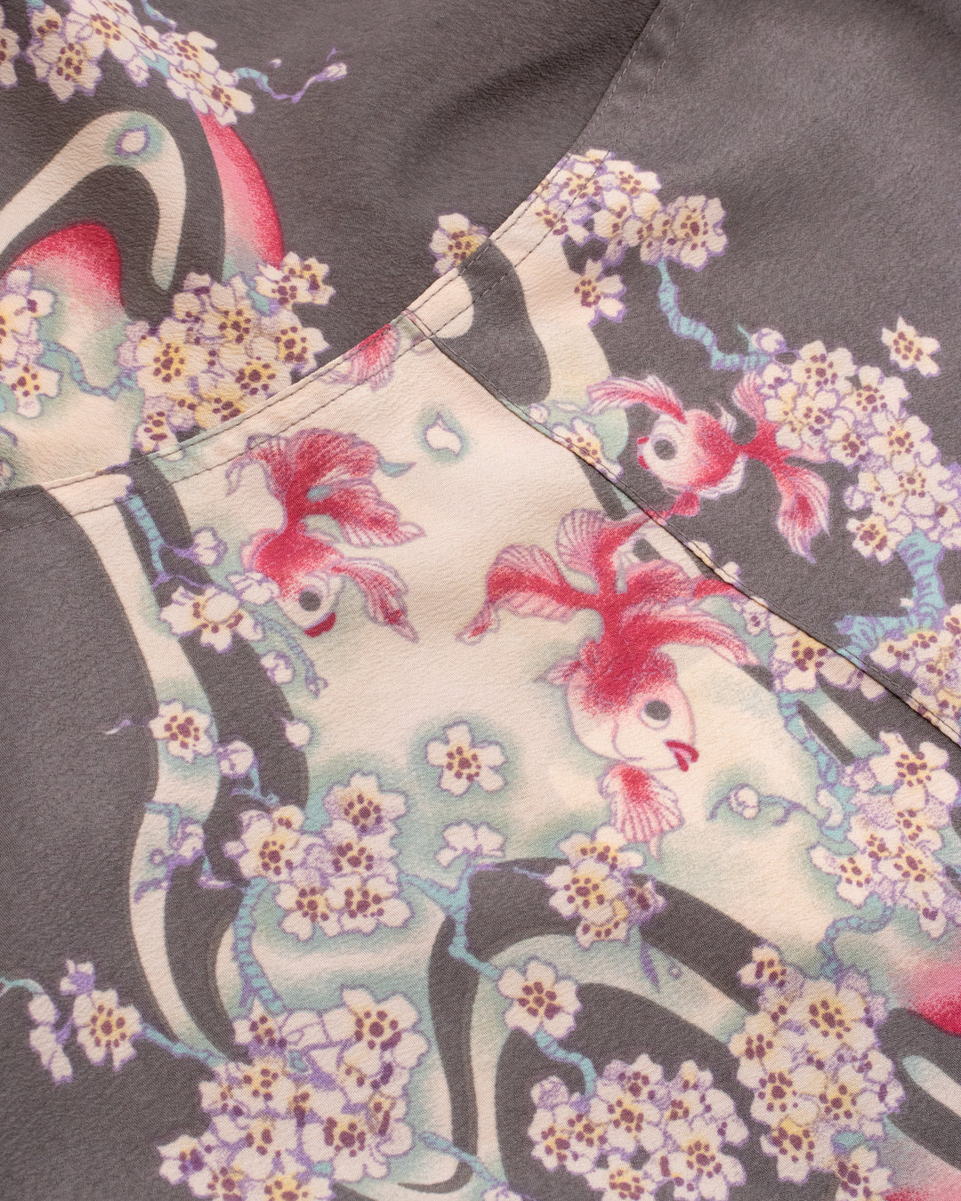 Japanese Repro Shirt, Short Sleeve Aloha Shirt, M, Chikiriya, Goldfish on Grey