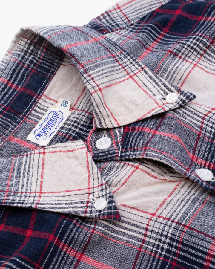 Japanese Repro Short-Sleeve Shirt, M, Warehouse &amp; Co, Red and Navy Plaid