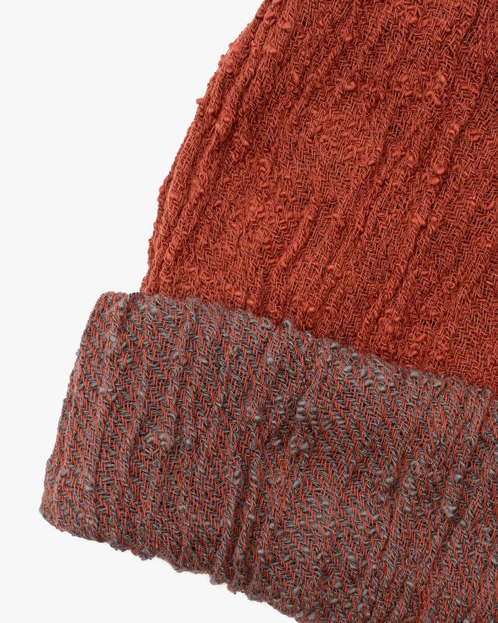 Kobo Oriza Knit Cap, Multi Functional, Cotton, Split Red and Smoke, 9˝