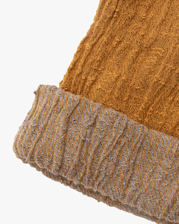 Kobo Oriza Knit Cap, Multi Functional, Cotton, Split Mustard and Dark Gray, 9˝