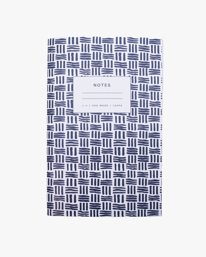 Kiriko Original Lined Notebook, Navy and White Basket-Weave