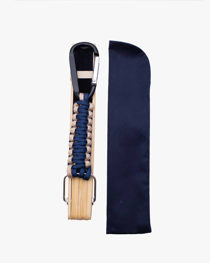 Wa-Modern, Hand Fan with Carabiner, Gold and Blue