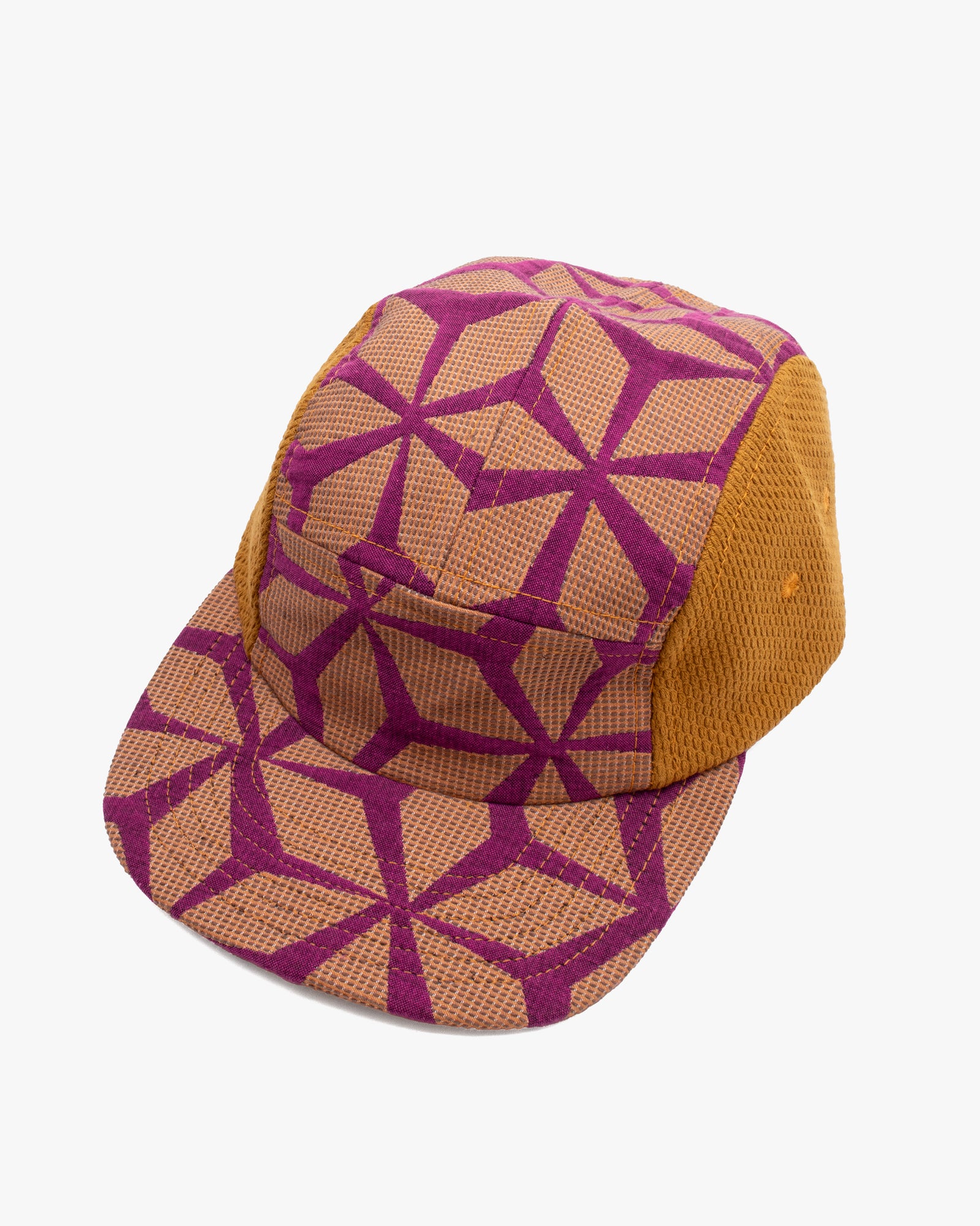 Kiriko Original Cap, 5-Panel, Two Tone, Fuchsia Asanoha French Jacquard with Mustard Sashi-Ori