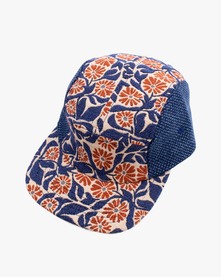 Kiriko Original Cap, 5-Panel, Two Tone, Orange Chrysanthemum French Jacquard with Washed Indigo Sashi-Ori