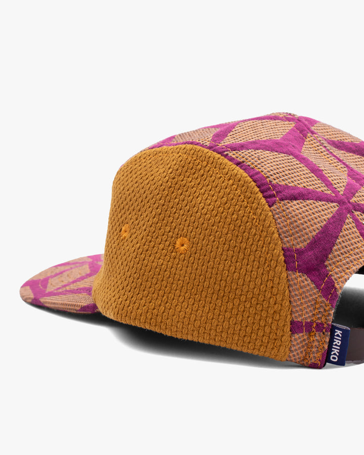 Kiriko Original Cap, 5-Panel, Two Tone, Fuchsia Asanoha French Jacquard with Mustard Sashi-Ori