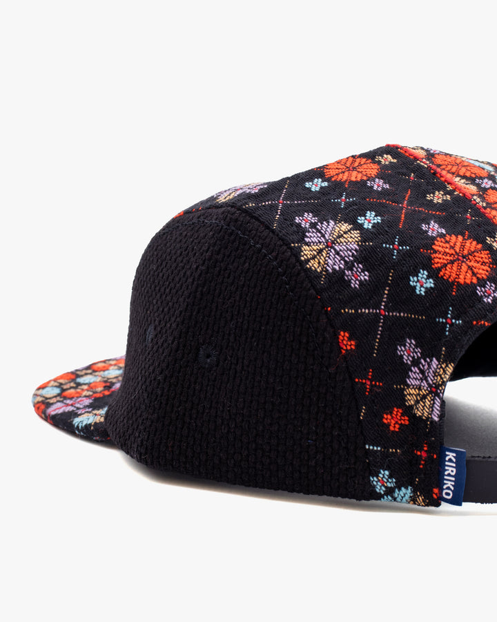 Kiriko Original Cap, 5-Panel, Two Tone, Multicolor Chrysanthemum French Jacquard with Black Sashi-Ori