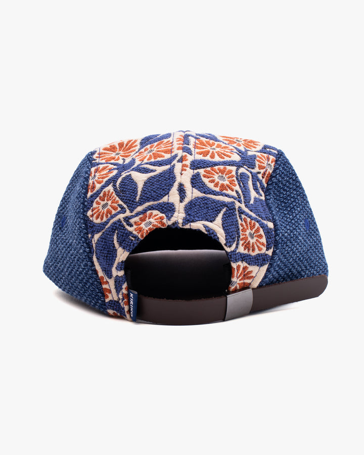 Kiriko Original Cap, 5-Panel, Two Tone, Orange Chrysanthemum French Jacquard with Washed Indigo Sashi-Ori