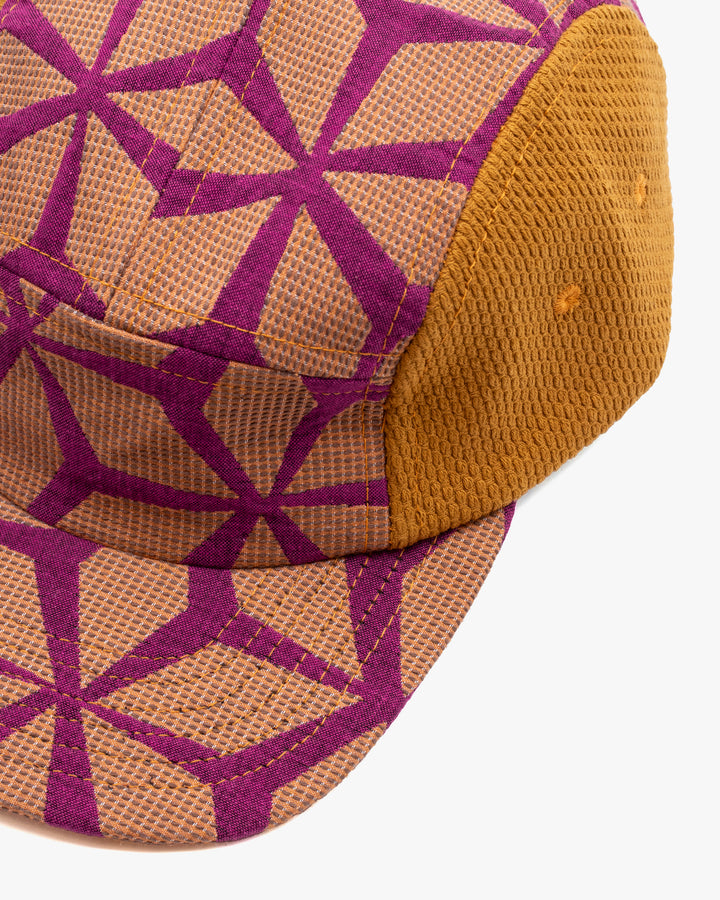 Kiriko Original Cap, 5-Panel, Two Tone, Fuchsia Asanoha French Jacquard with Mustard Sashi-Ori
