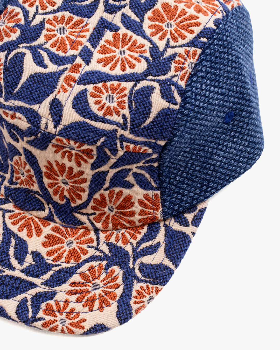 Kiriko Original Cap, 5-Panel, Two Tone, Orange Chrysanthemum French Jacquard with Washed Indigo Sashi-Ori
