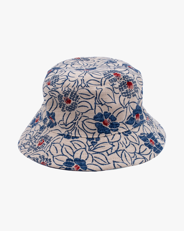 Kiriko Original Bucket Hat, Reversible Cream Tsubaki and Blue Camouflage Chambray