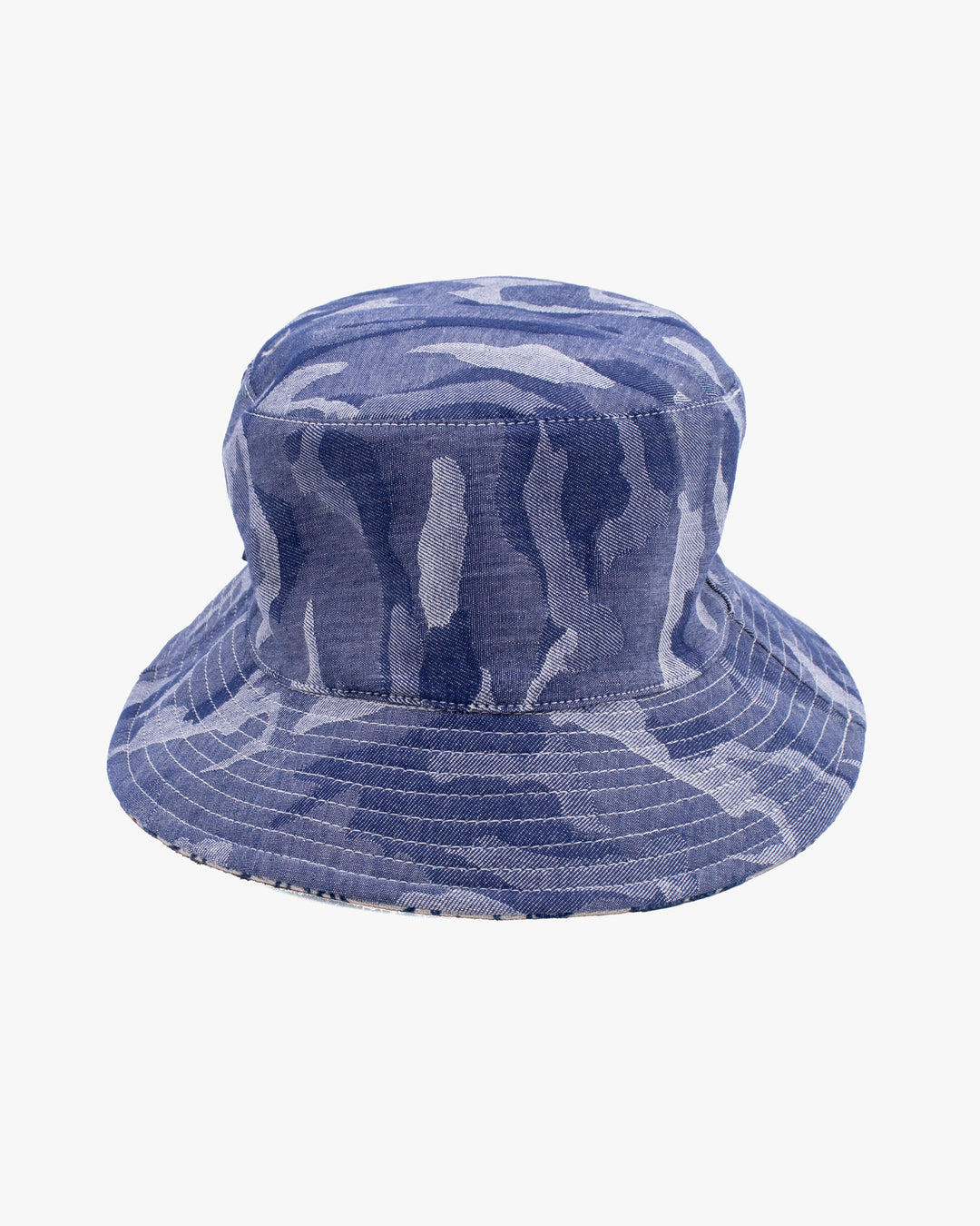 Kiriko Original Bucket Hat, Reversible Cream Tsubaki and Blue Camouflage Chambray