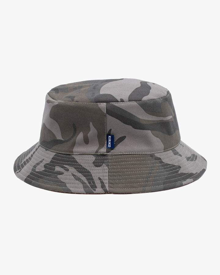 Kiriko Original Bucket Hat, Reversible Azuki and Gold Multi Patchwork with Khaki and Faded Green Camo