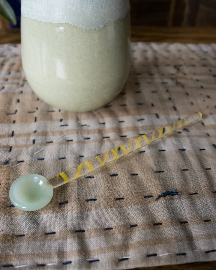 Glass Tea Spoon, Bisque, Yellow and Green