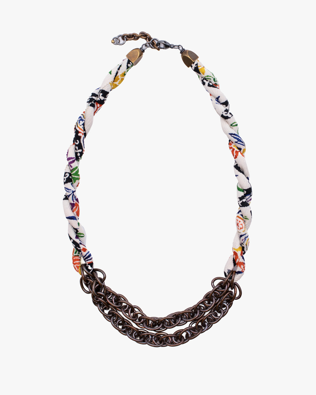Boet X Kiriko Boro Collar Necklace, Silk Kimono, Ivory with Multicolor Accents
