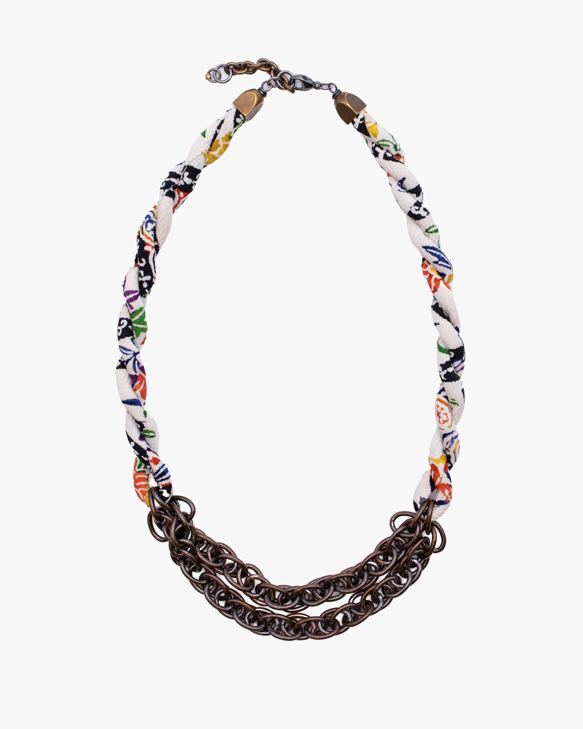 Boet X Kiriko Boro Collar Necklace, Silk Kimono, Ivory with Multicolor Accents
