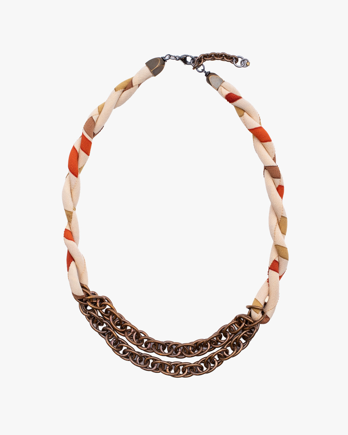Boet X Kiriko Boro Collar Necklace, Silk Kimono, Warm Tones on Cream