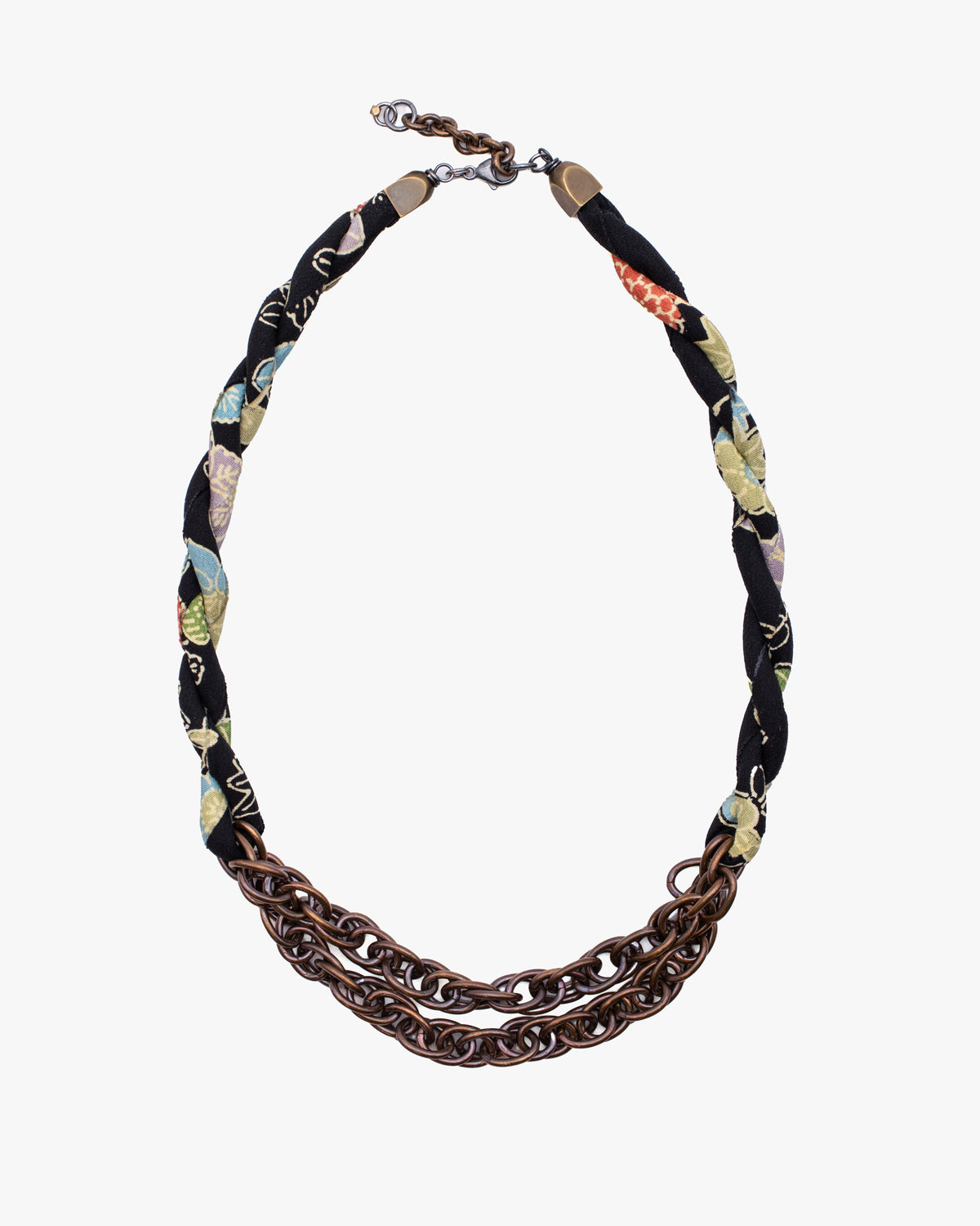 Boet X Kiriko Boro Collar Necklace, Silk Kimono, Black with Multicolor Accents