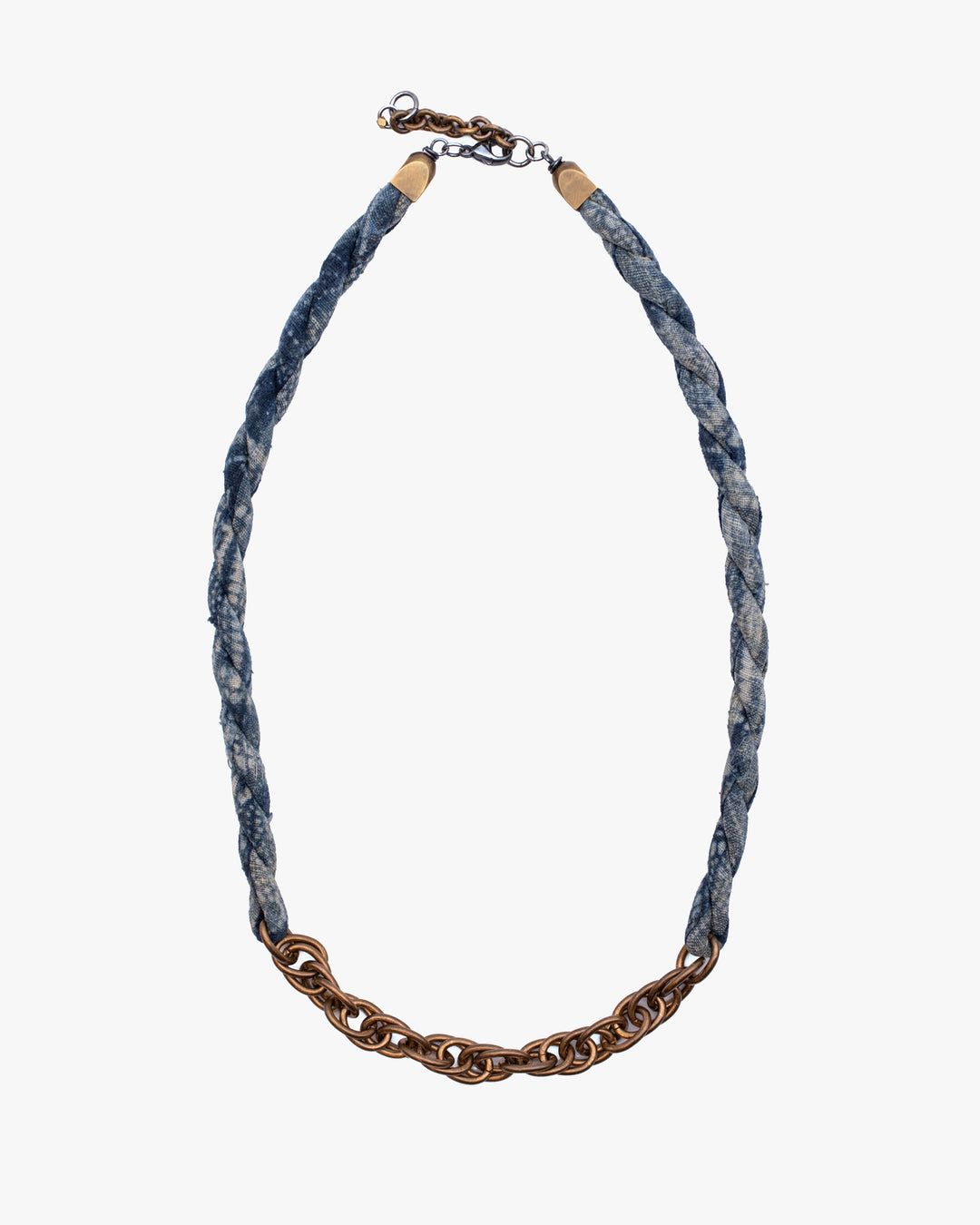 Boet X Kiriko Boro Collar Necklace, Vintage Washed Indigo with White Katazome
