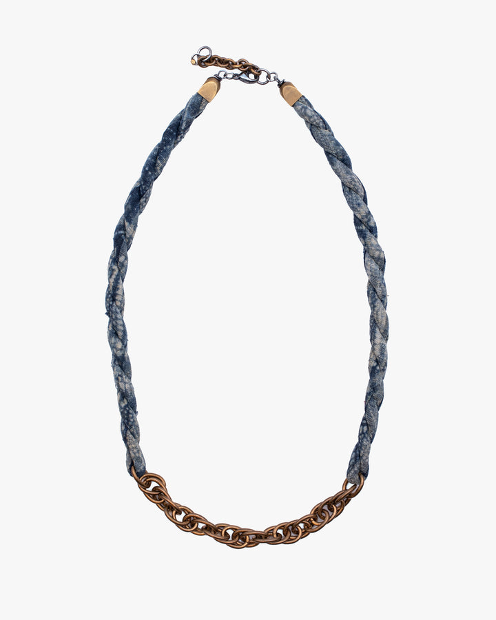 Boet X Kiriko Boro Collar Necklace, Vintage Washed Indigo with White Katazome