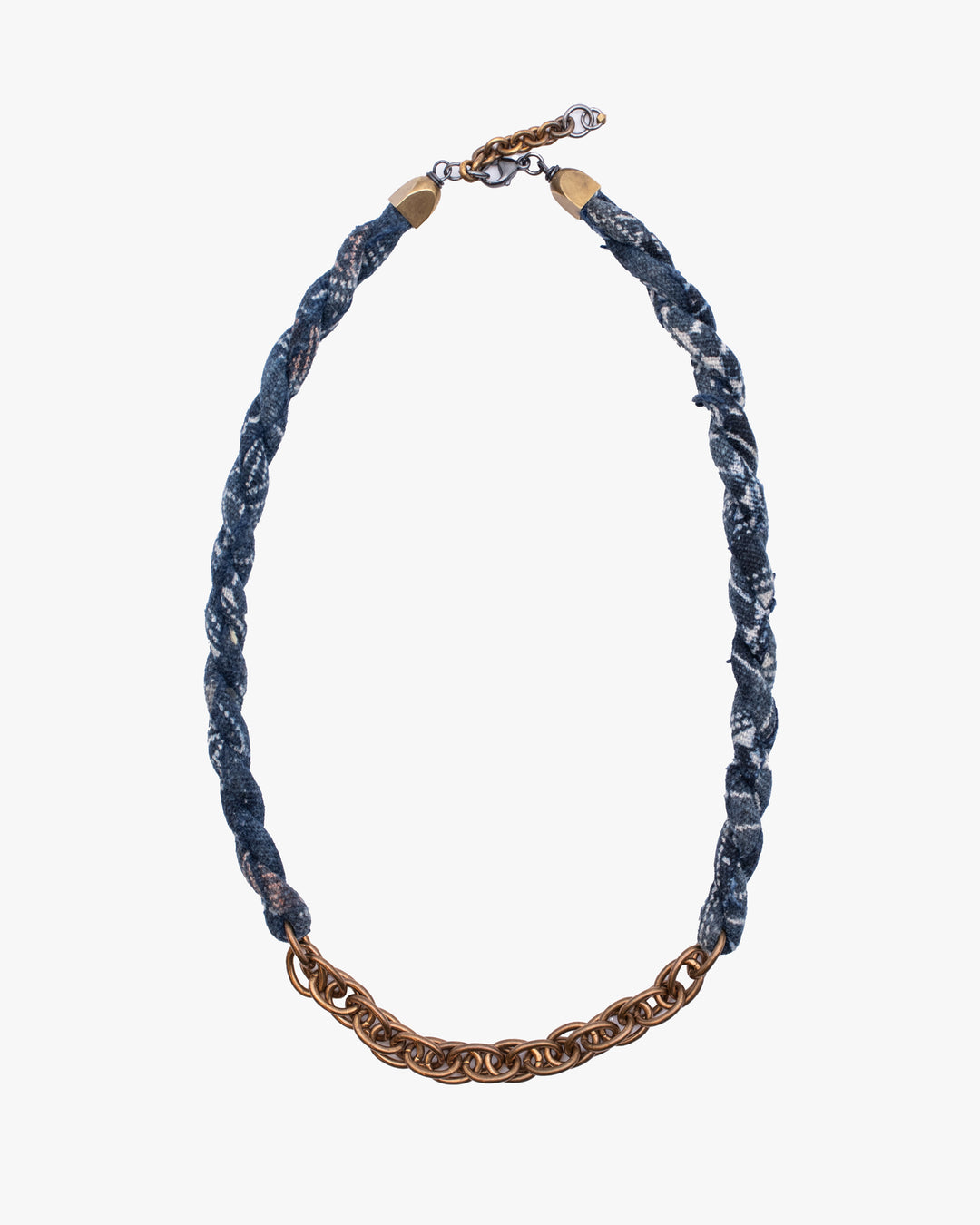 Boet X Kiriko Boro Collar Necklace, Vintage Washed Indigo with White and Coral Katazome