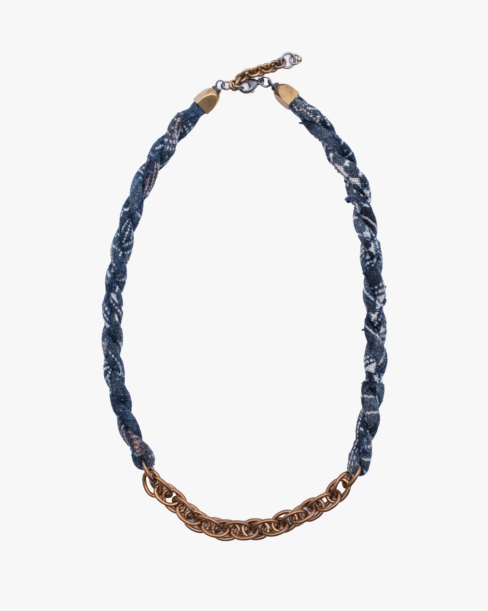 Boet X Kiriko Boro Collar Necklace, Vintage Washed Indigo with White and Coral Katazome