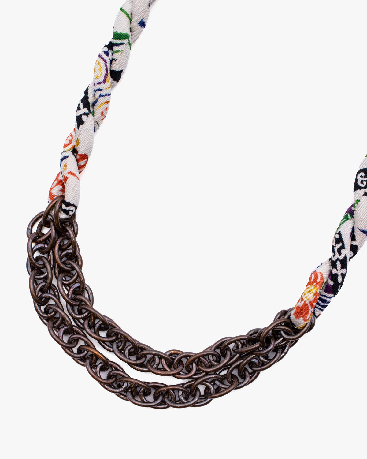 Boet X Kiriko Boro Collar Necklace, Silk Kimono, Ivory with Multicolor Accents