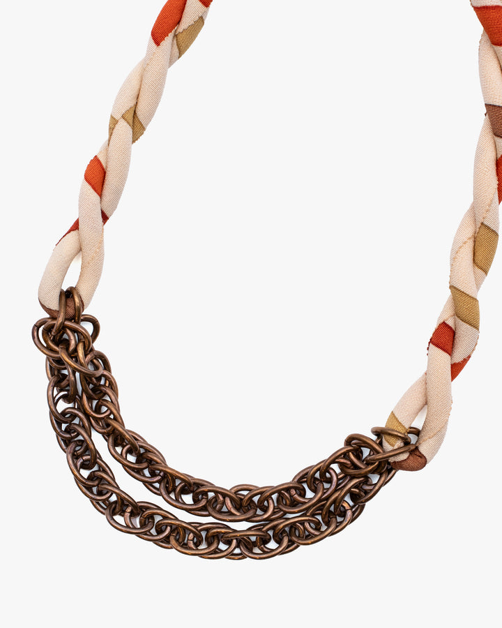 Boet X Kiriko Boro Collar Necklace, Silk Kimono, Warm Tones on Cream