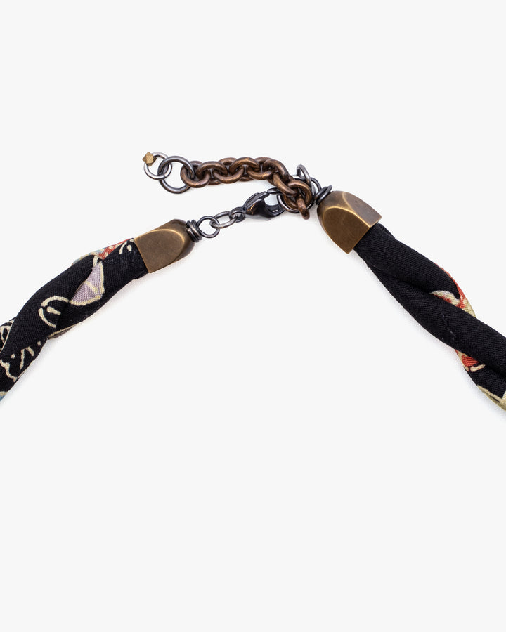Boet X Kiriko Boro Collar Necklace, Silk Kimono, Black with Multicolor Accents