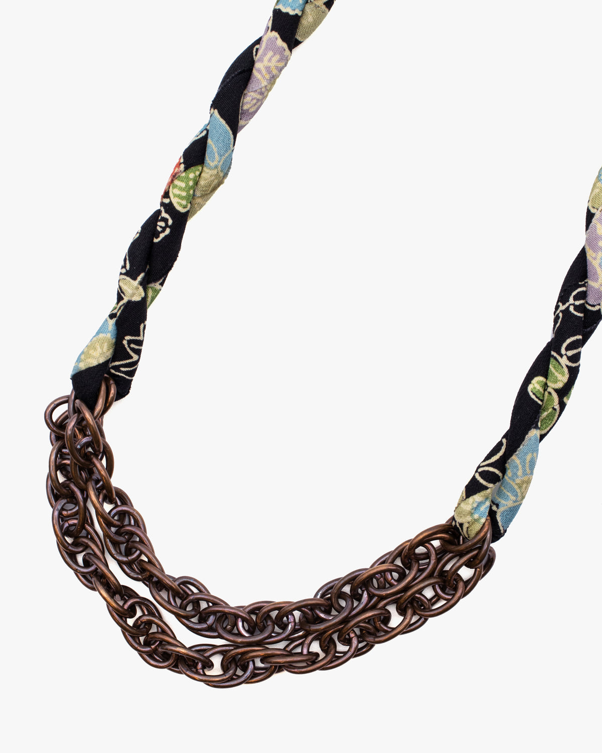 Boet X Kiriko Boro Collar Necklace, Silk Kimono, Black with Multicolor Accents