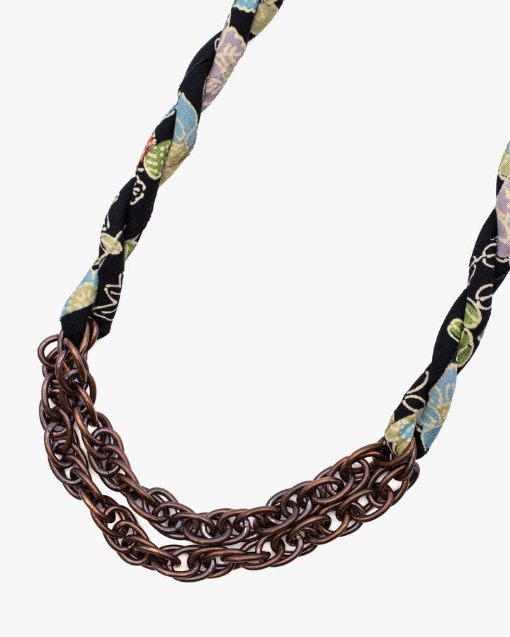 Boet X Kiriko Boro Collar Necklace, Silk Kimono, Black with Multicolor Accents