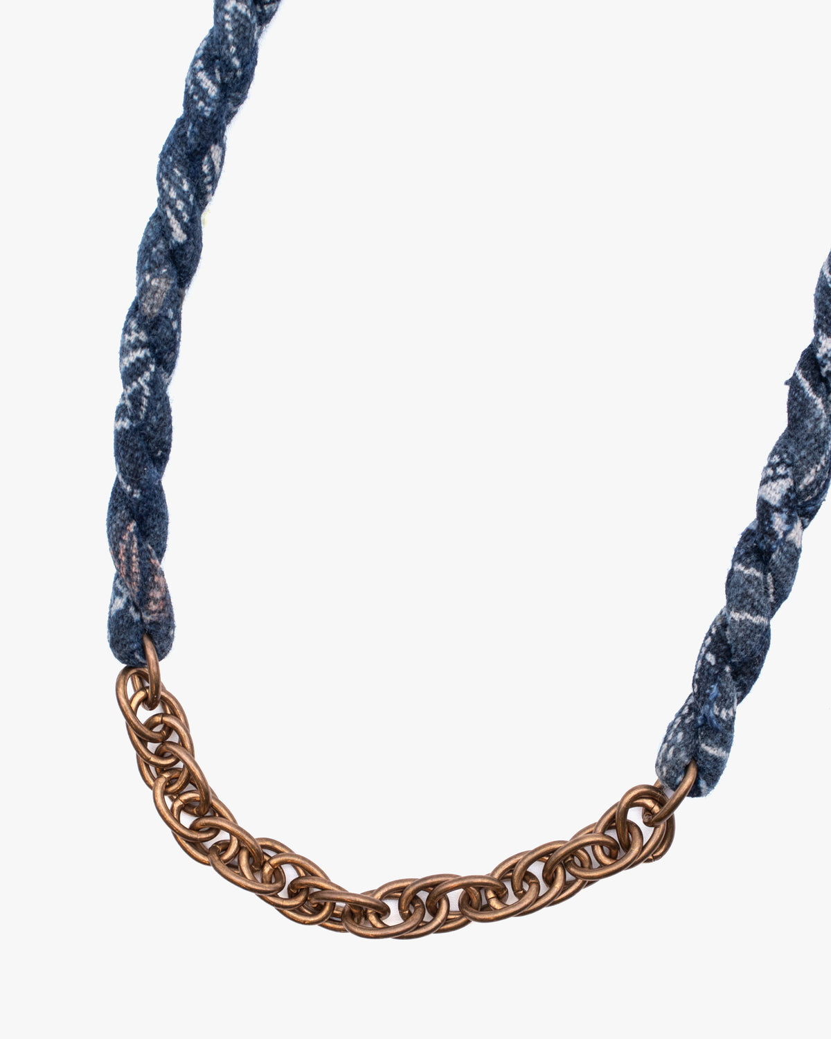 Boet X Kiriko Boro Collar Necklace, Vintage Washed Indigo with White and Coral Katazome