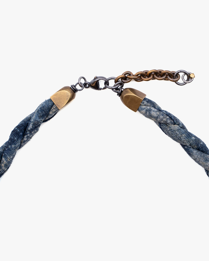 Boet X Kiriko Boro Collar Necklace, Vintage Washed Indigo with White Katazome