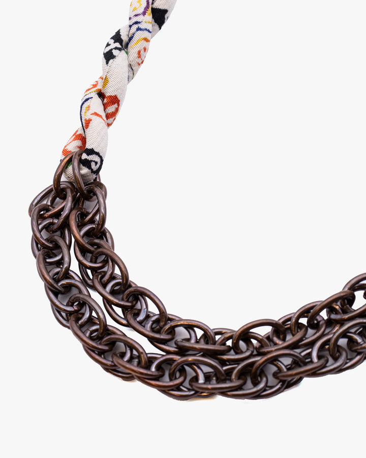 Boet X Kiriko Boro Collar Necklace, Silk Kimono, Ivory with Multicolor Accents