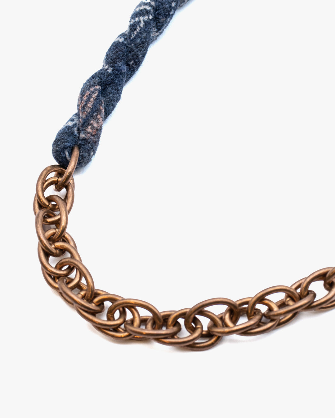 Boet X Kiriko Boro Collar Necklace, Vintage Washed Indigo with White and Coral Katazome