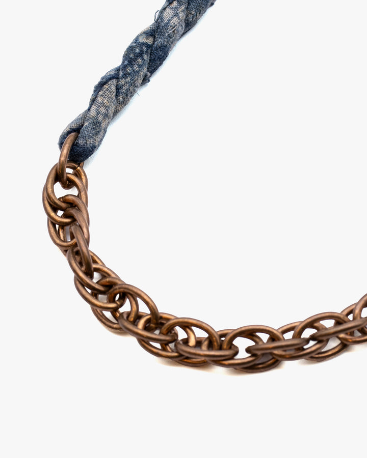 Boet X Kiriko Boro Collar Necklace, Vintage Washed Indigo with White Katazome