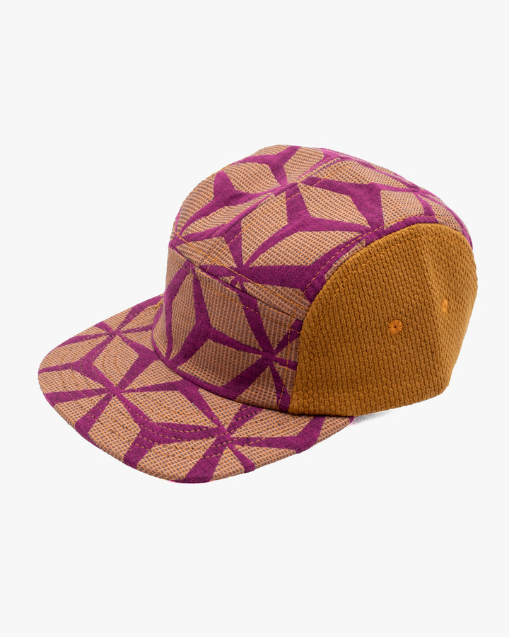 Kiriko Original Cap, 5-Panel, Two Tone, Fuchsia Asanoha French Jacquard with Mustard Sashi-Ori
