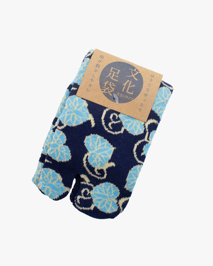 Kurochiku, Tabi Socks, Blue with Blue and White Leaves