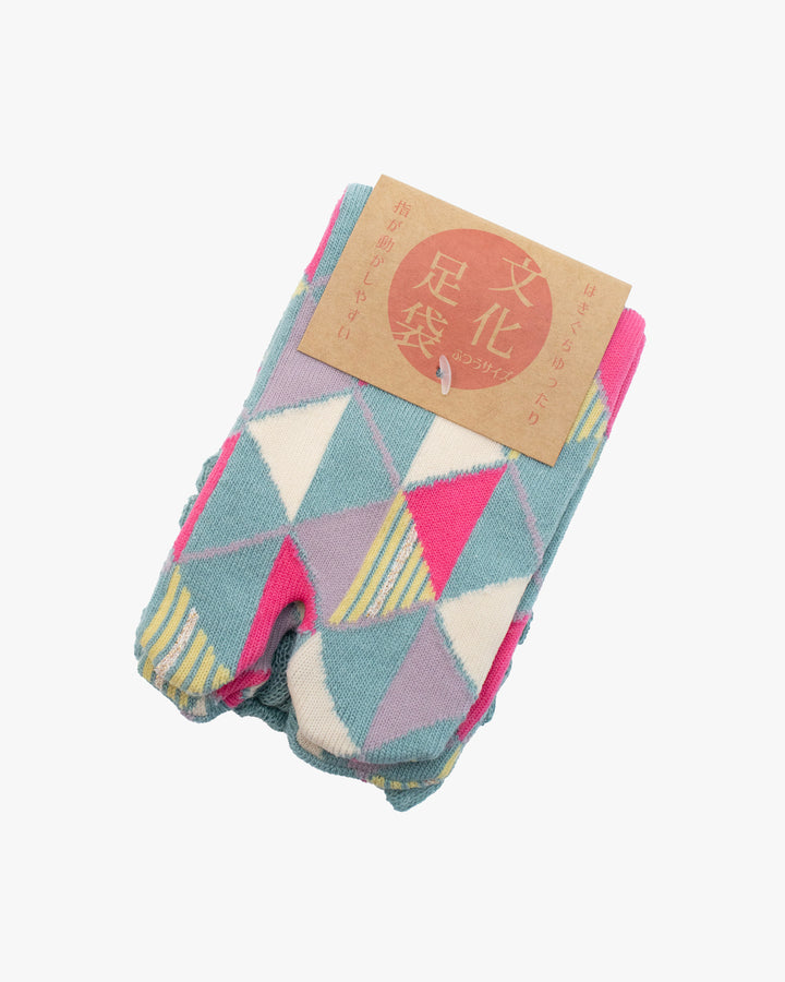 Kurochiku, Tabi Socks, Crew, Red and Blue and Pink Trangles