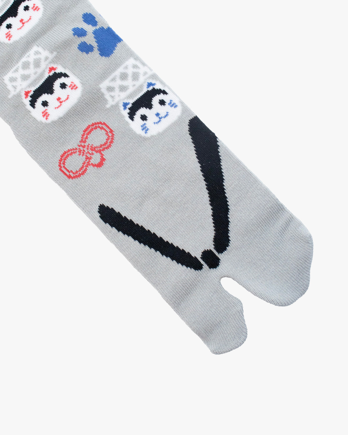 Wa Modern, Tabi Socks, Gray Flip Flop with Cat