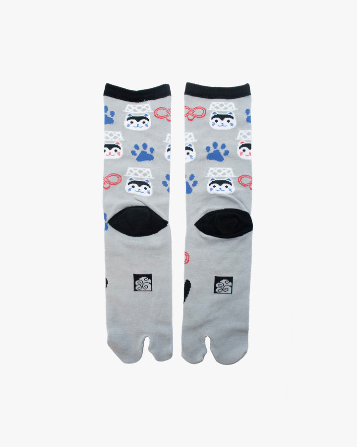 Wa Modern, Tabi Socks, Gray Flip Flop with Cat