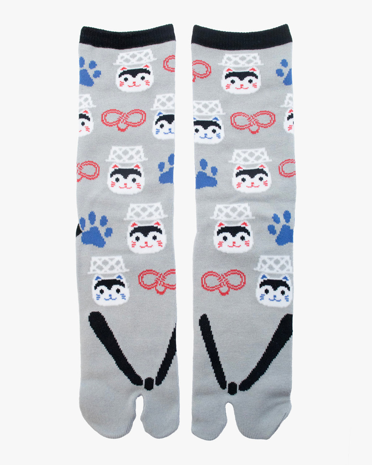 Wa Modern, Tabi Socks, Gray Flip Flop with Cat