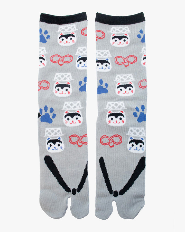 Wa Modern, Tabi Socks, Gray Flip Flop with Cat